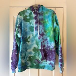 Hanes Tye Died Blue Green Purple Tie-Dye Uni Sex Hoodie